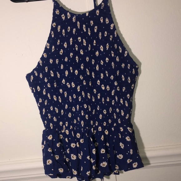 Blue summer tube top with flower print - Picture 1 of 3